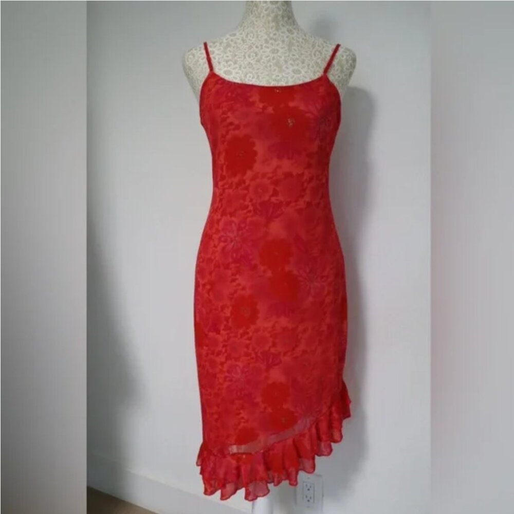 Vintage 90s City Triangles Orange-Red Dress